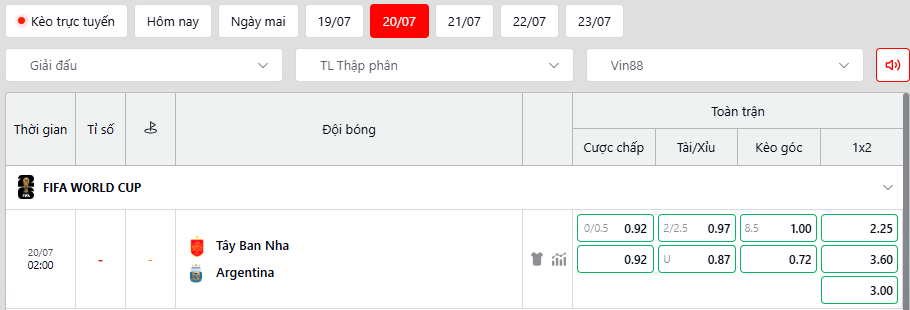 Soi kèo Tây Ban Nha vs Argentina 04h00, 20/07/2026 Chung kết World Cup 2026